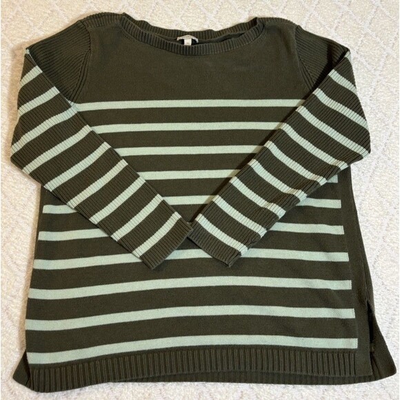 Talbots Sweaters - Talbots Long Sleeve Green Striped Women’s Sweater Side Slits Size Mp